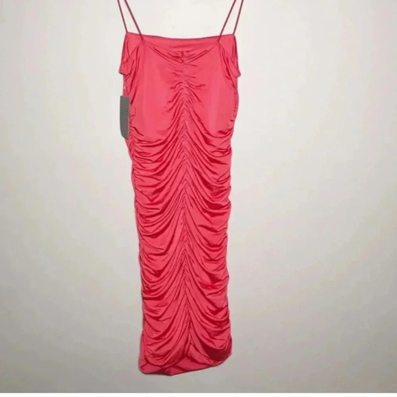 NWT NEW Love By Design Size XS Nordstrom Ruched Bodycon Mini Dress Hibiscus Pink - Picture 4 of 6